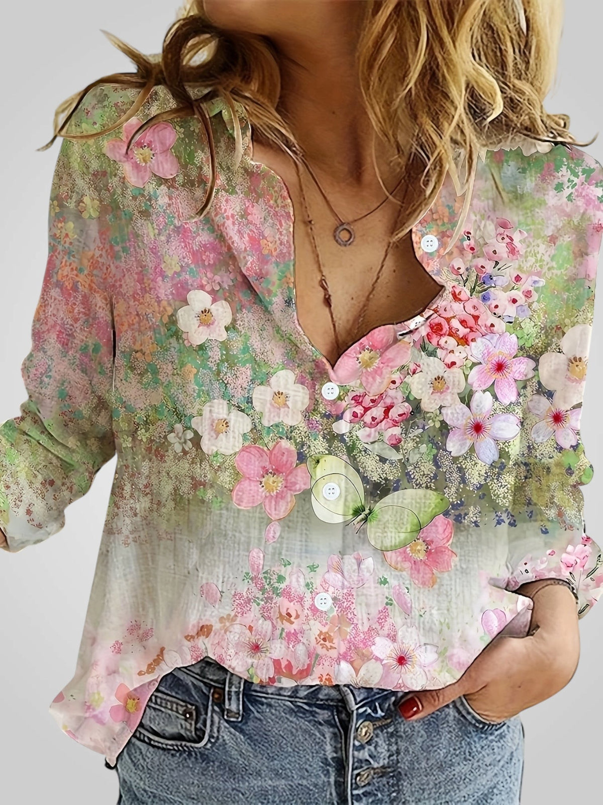 Opal Women's Blouse with a Classic Collar with Buttons and a Floral Print, photo 1