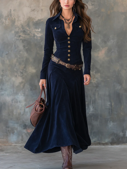 Orla Women's Dress with Buttons in Maxi Length in Blue, photo 1
