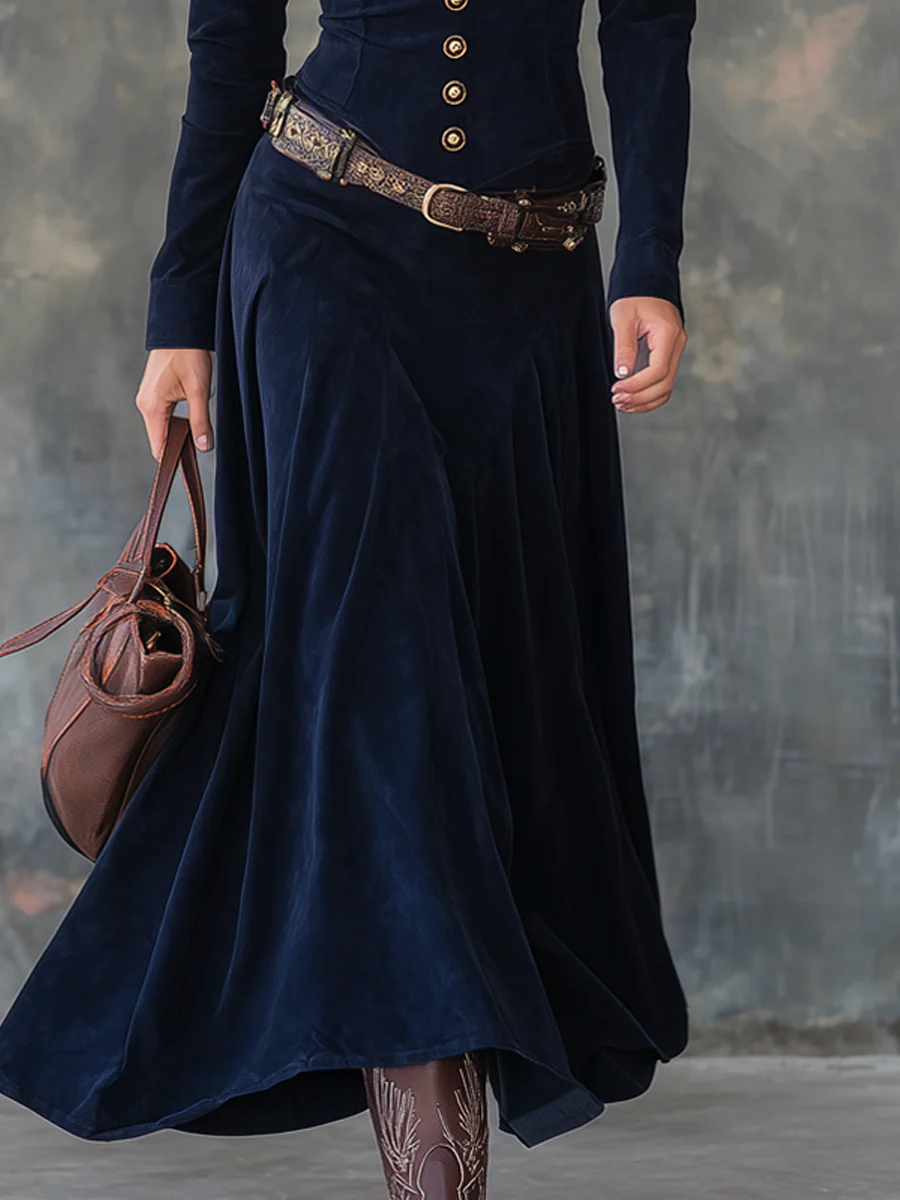 Orla Women's Dress with Buttons in Maxi Length in Blue, photo 3