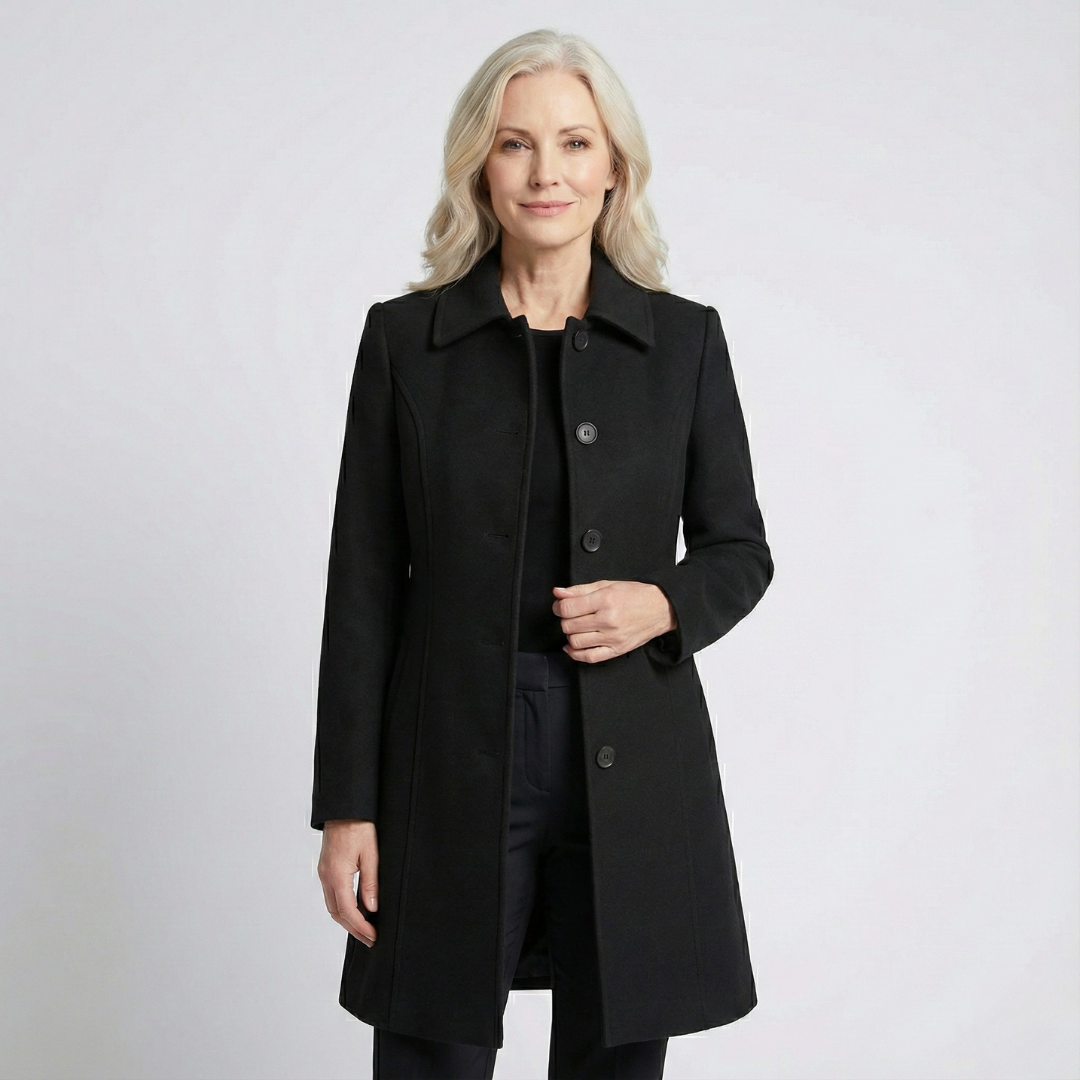 Pearl Women's Coat with Lapels with Buttons with Long Sleeves at Knee Length, photo 1