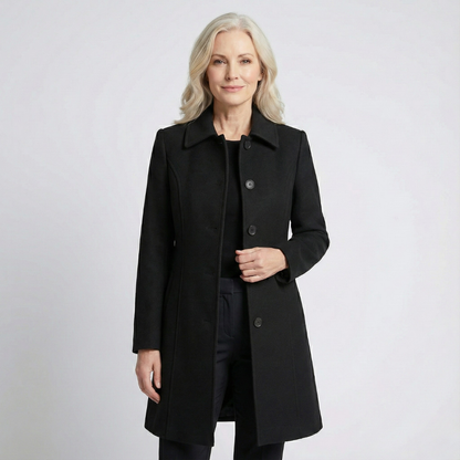 Pearl Women's Coat with Lapels with Buttons with Long Sleeves at Knee Length, photo 1