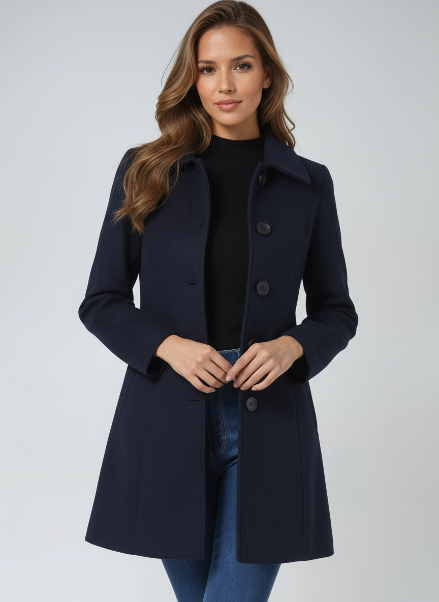 Pearl Women's Coat with Lapels with Buttons with Long Sleeves at Knee Length, photo 3