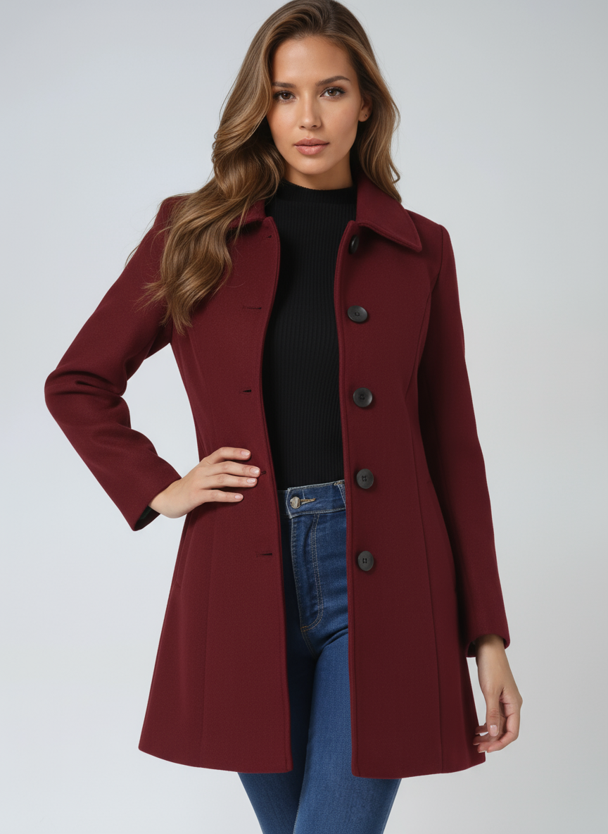 Pearl Women's Coat with Lapels with Buttons with Long Sleeves at Knee Length, photo 4
