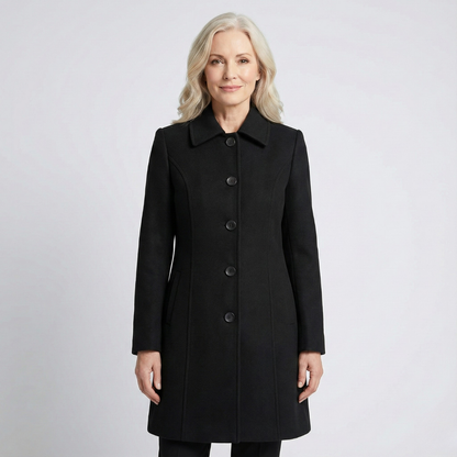 Pearl Women's Coat with Lapels with Buttons with Long Sleeves at Knee Length, photo 6
