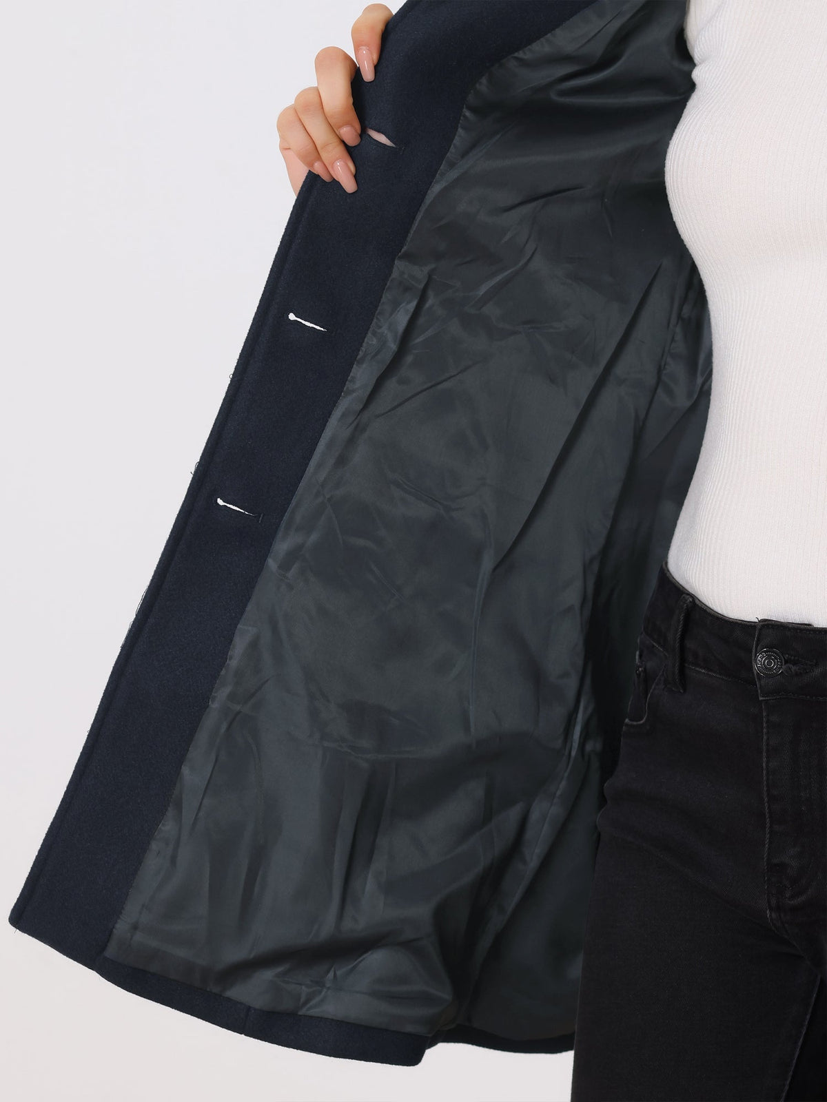 Pearl Women's Coat with Lapels with Buttons with Long Sleeves at Knee Length, photo 8