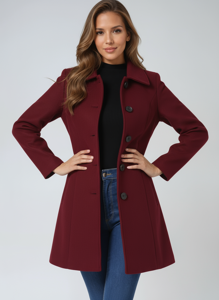 Pearl Women's Coat with Lapels with Buttons with Long Sleeves at Knee Length, photo 9