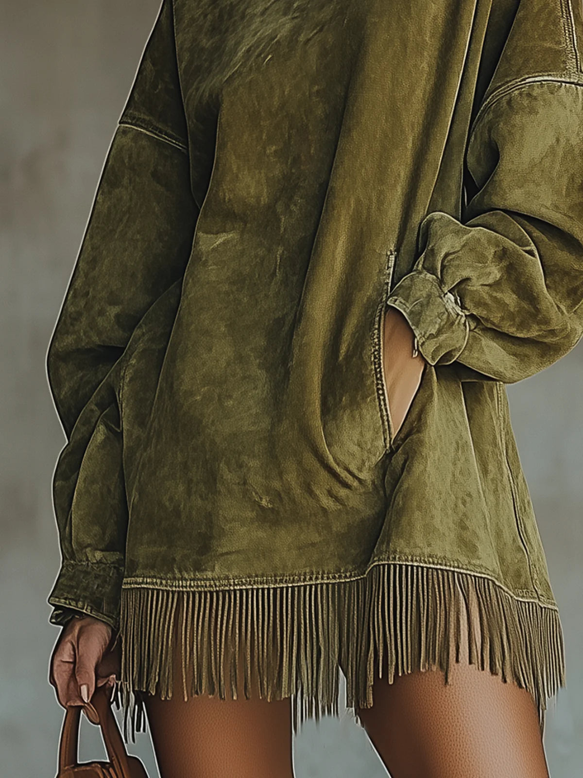 Primrose Women's Dress in a Suede Look with a Turtleneck and Fringing, photo 5