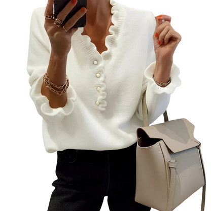 Rowan Women's Blouse in a Relaxed Fit with Buttons with Long Sleeves, photo 1