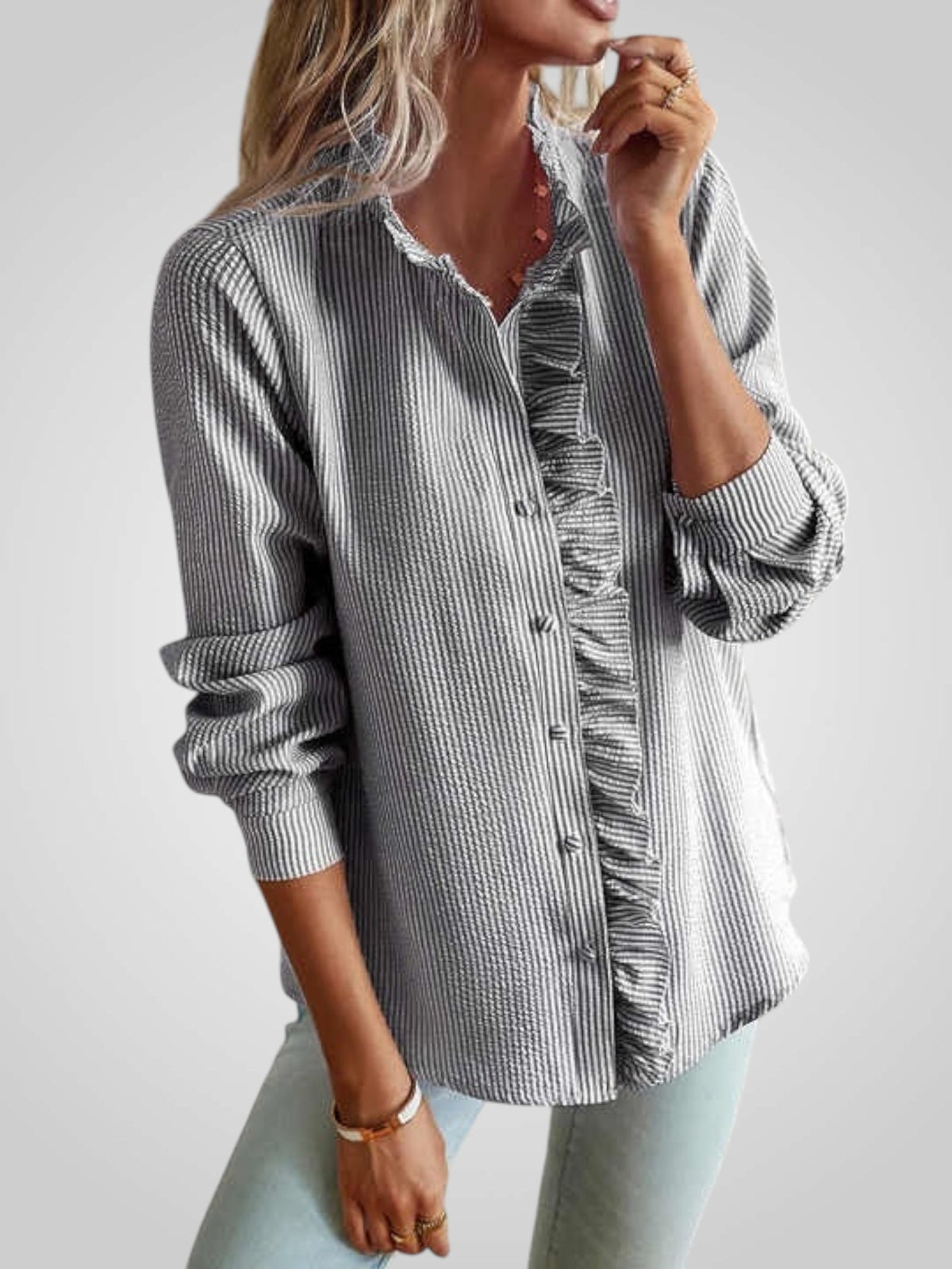Ruby Women's Blouse in Cotton with Buttons and Ruffles, photo 3