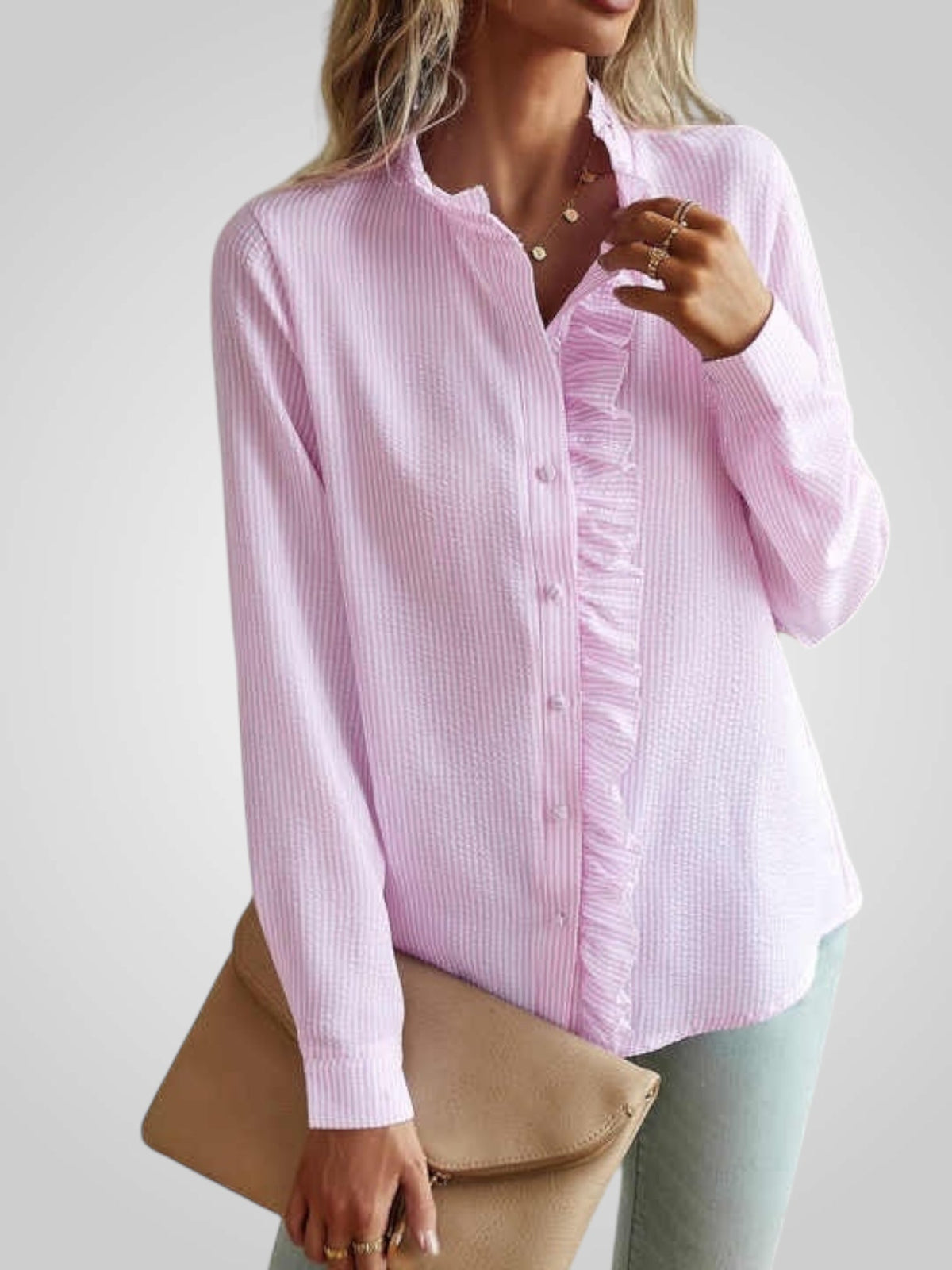 Ruby Women's Blouse in Cotton with Buttons and Ruffles, photo 7