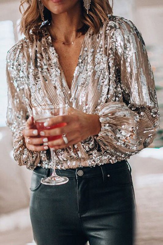 Scarlett Women's Blouse with a V-neck with Long Sleeves and Sequins, photo 2
