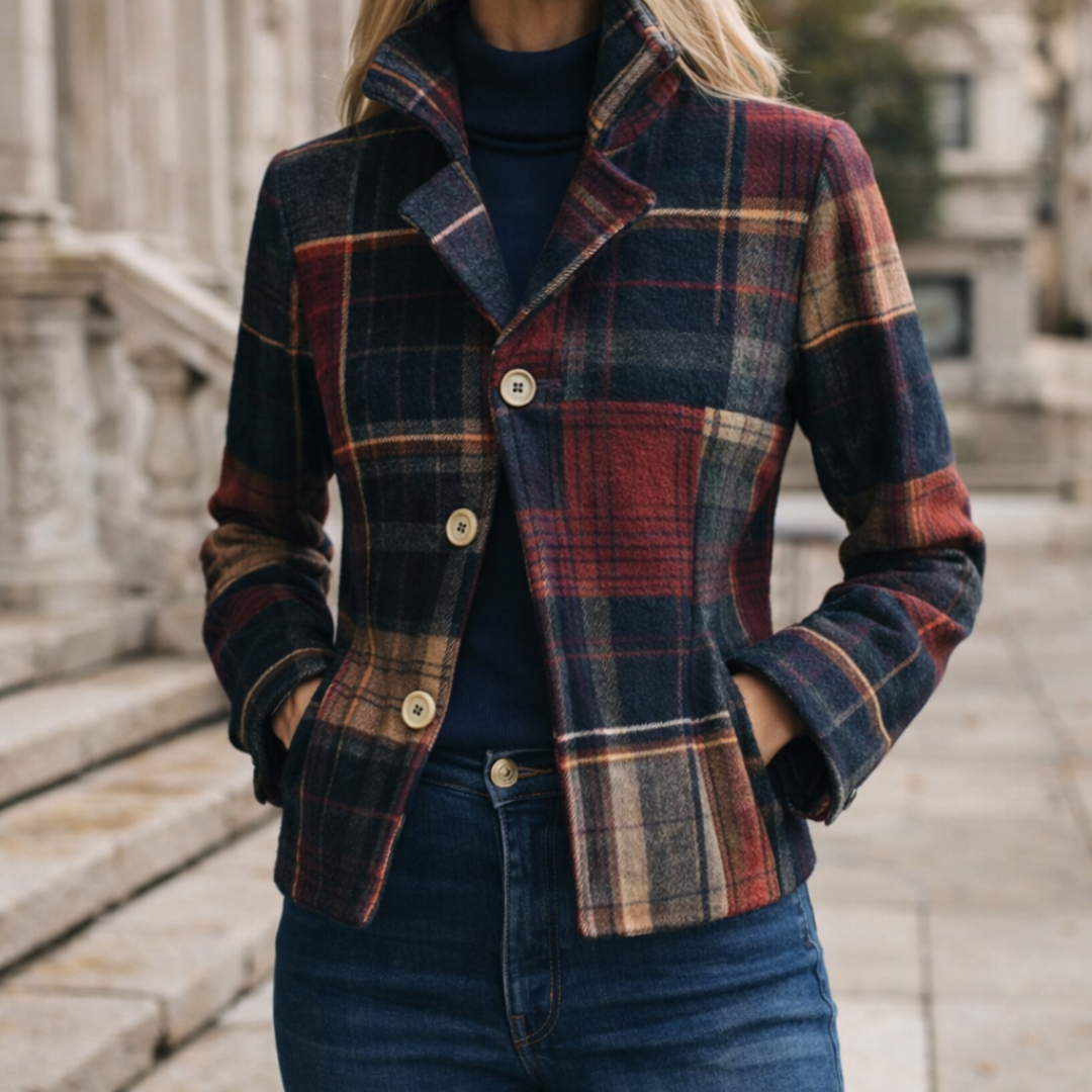 Tilly Women's Coat with Lapels with Buttons and a Check Pattern, photo 1
