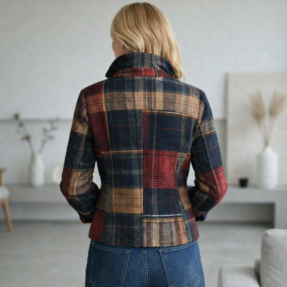 Tilly Women's Coat with Lapels with Buttons and a Check Pattern, photo 3