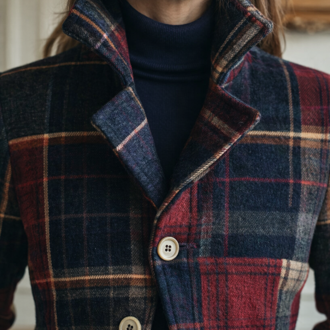 Tilly Women's Coat with Lapels with Buttons and a Check Pattern, photo 4