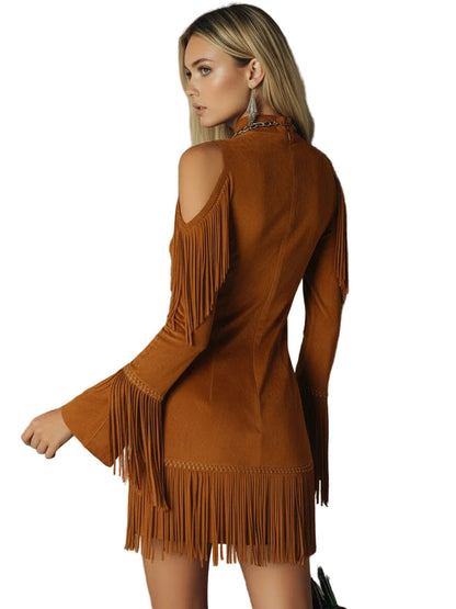 Violet Women's Dress in a Suede Look in a Long Cut with a Turtleneck and Fringing, photo 5