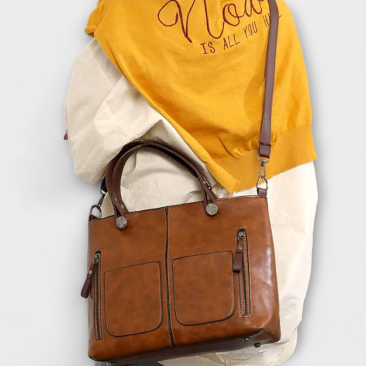 Zoe Women's Bag with a Zip and Pockets in Brown, photo 5