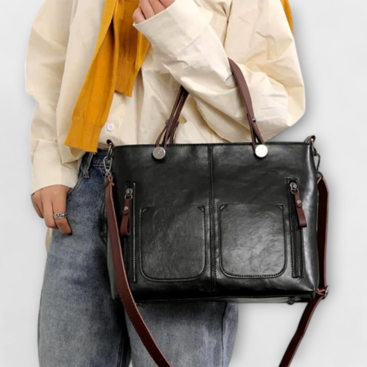 Zoe Women's Bag with a Zip and Pockets in Brown, photo 6